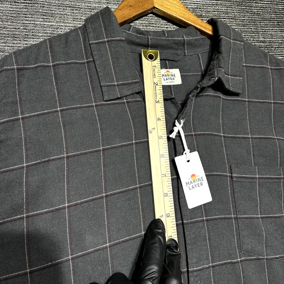 Marine Layer Flannel Button Up Shirt Men's 2XL Gray Windowpane Plaid Balboa - Picture 7 of 14